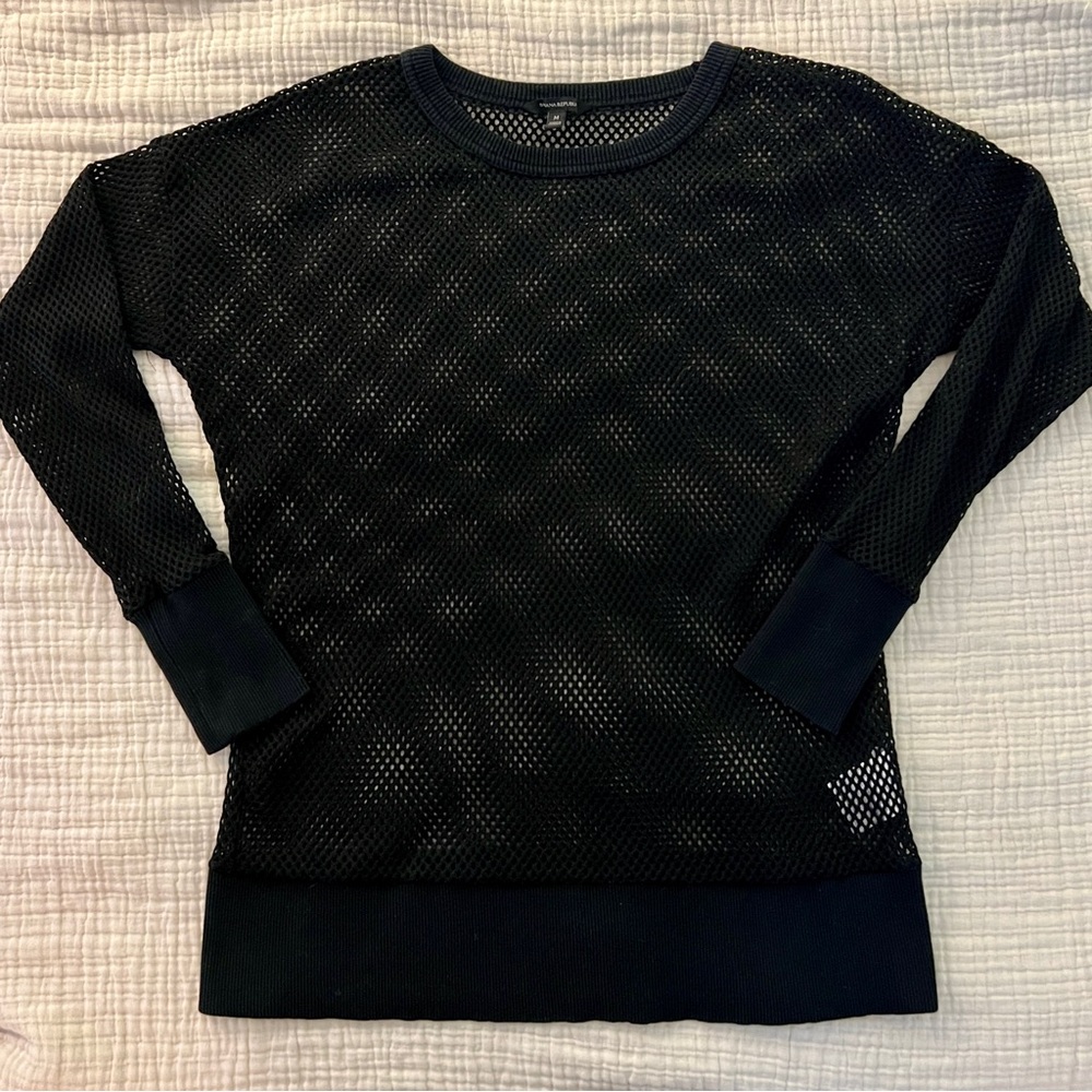 Banana Republic Black Pullover Fishnet Sweatshirt